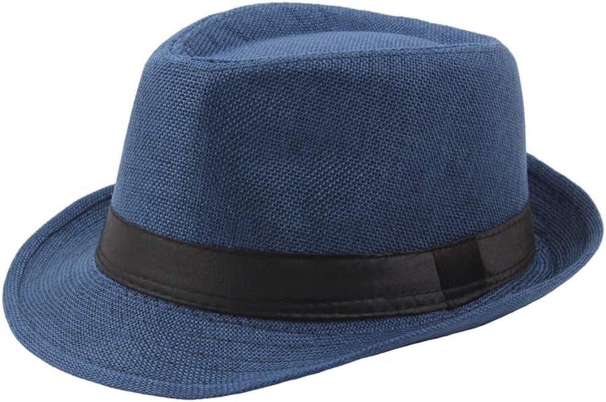 Straw Fedora Hat for Men Panama Trilby Hat Short Brim Hat with Black Band Summer Sun Hat for Men Women