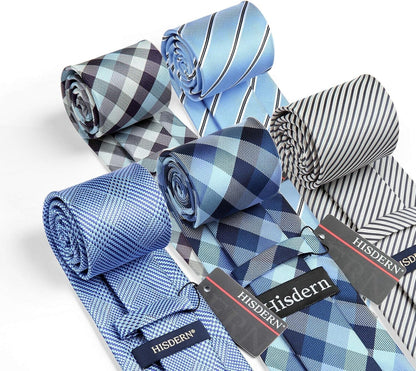 Mens Ties Set 5PCS Collection Tie with Pocket Sqaure Formal Business Necktie Present Box Neckties Set for Men