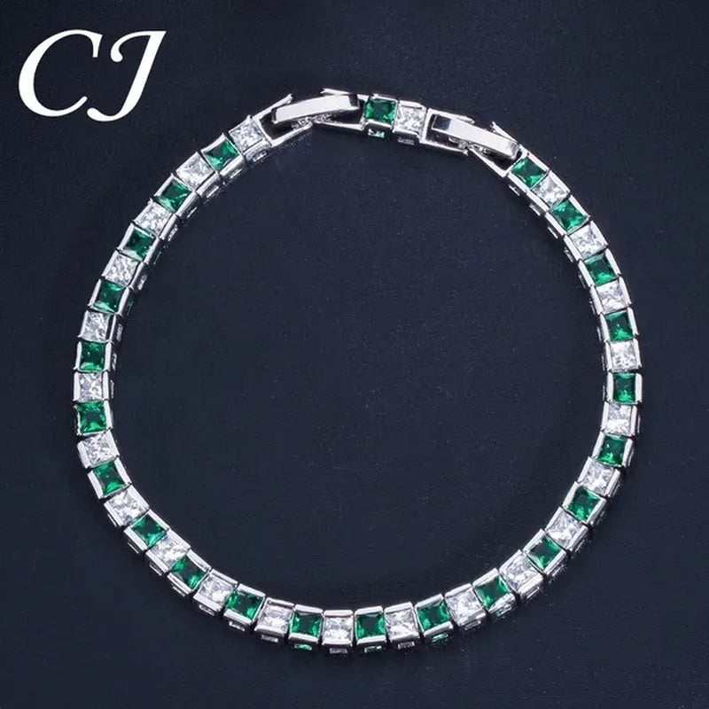 CANDICE Elegant Red Cubic Zirconia Setting Square Women Chain Bracelet Bangle for Birthday Gift