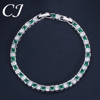 CANDICE Elegant Red Cubic Zirconia Setting Square Women Chain Bracelet Bangle for Birthday Gift