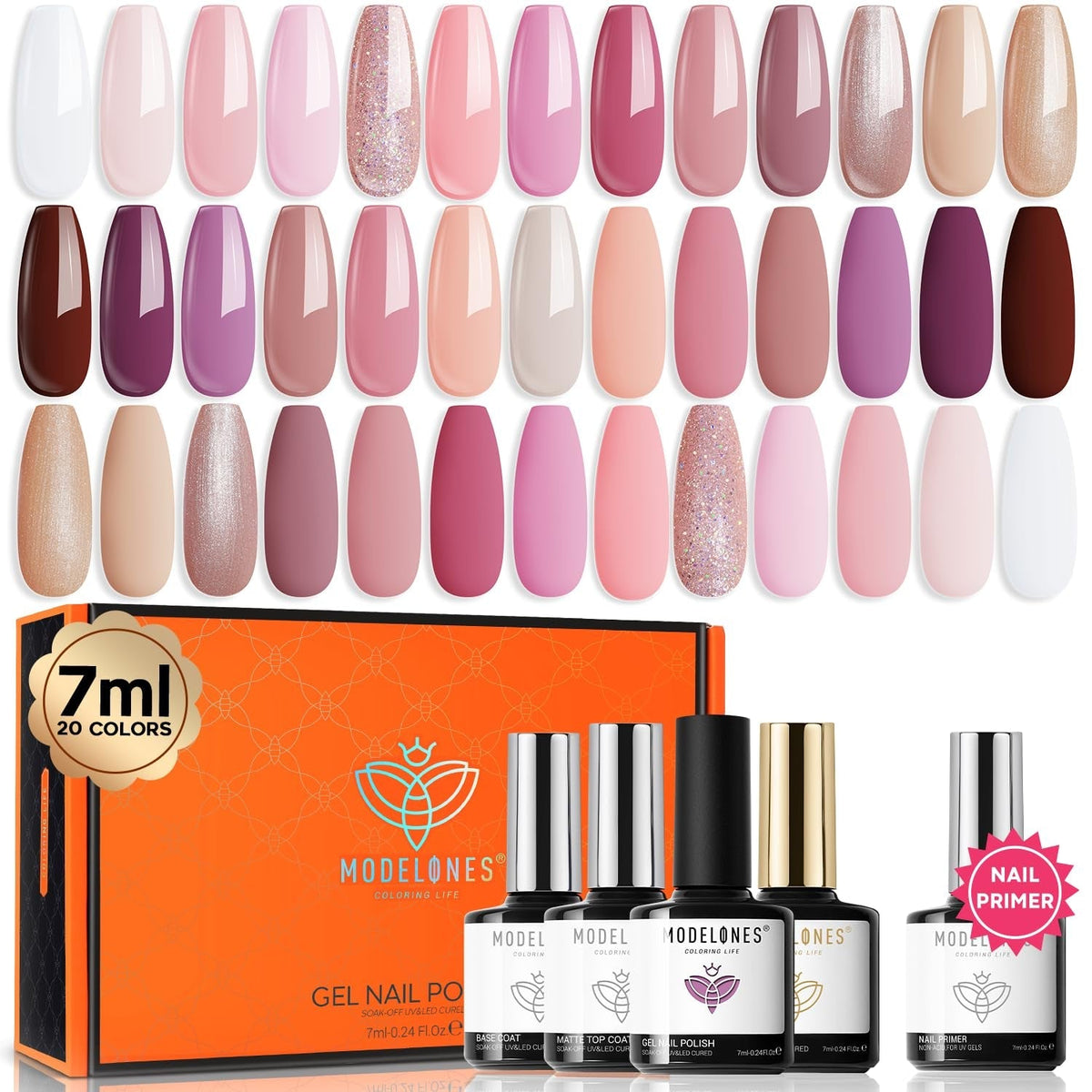 32Pcs Gel Nail Polish Set, 28 Colors 7ML Gel Polish Set with Glitter & Glossy & Matte Gel Top + Base Coat Pastel Macaron Colors, 2024 Spring Gel Polish Kit Trendy Nail Art for Women Girls