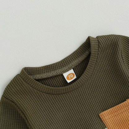 Baby Boy Clothes Fall Winter Waffle Knit Contrast Color Sweatshirt Tops Casual Pants Set Toddler 2Pcs Outfit