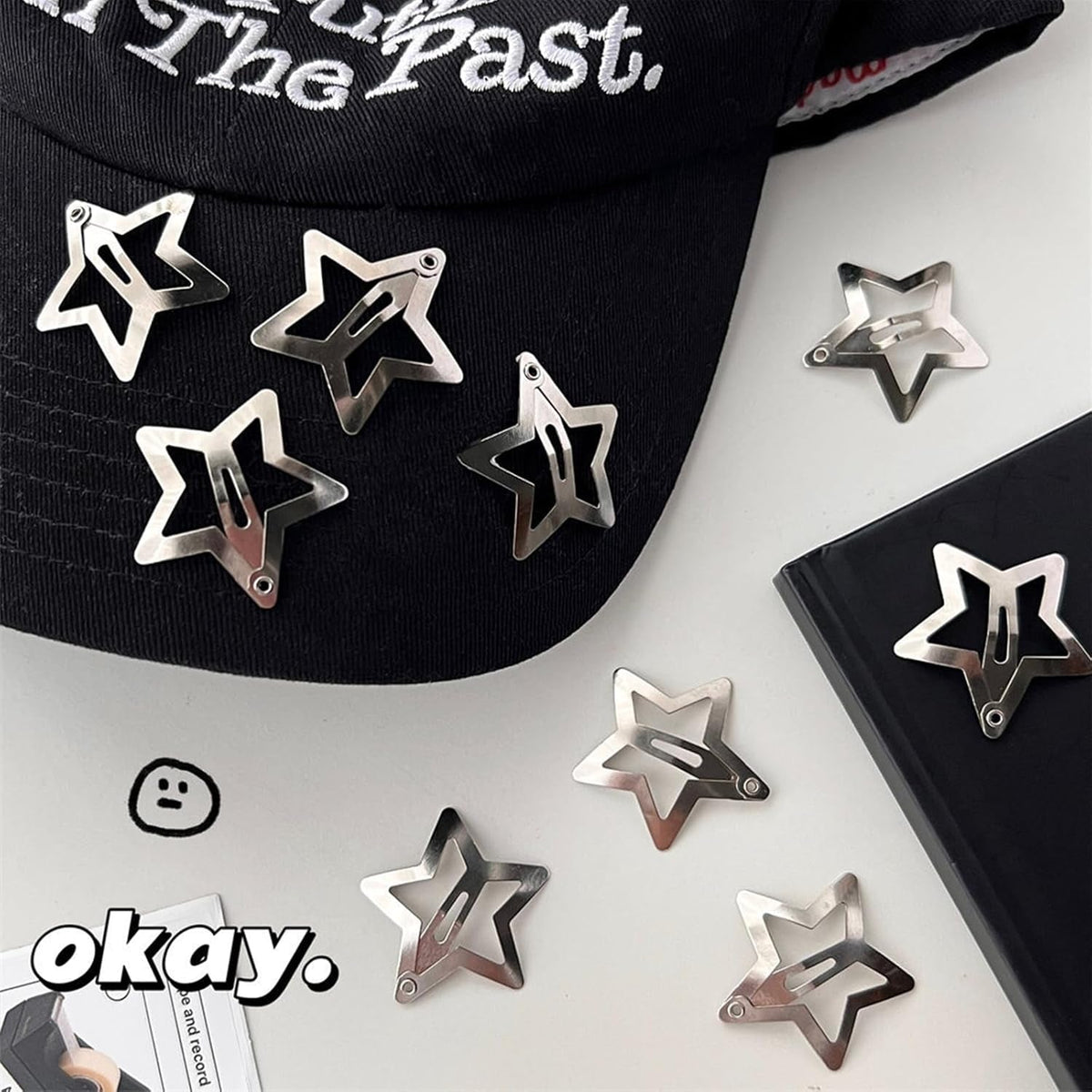 Star Hair Clips 2000S Y2K Snap Hair Barrettes Non Slip Star Hair Accessories Silver Metal Hair Clips for Girls Women -15 PCS 1.57"