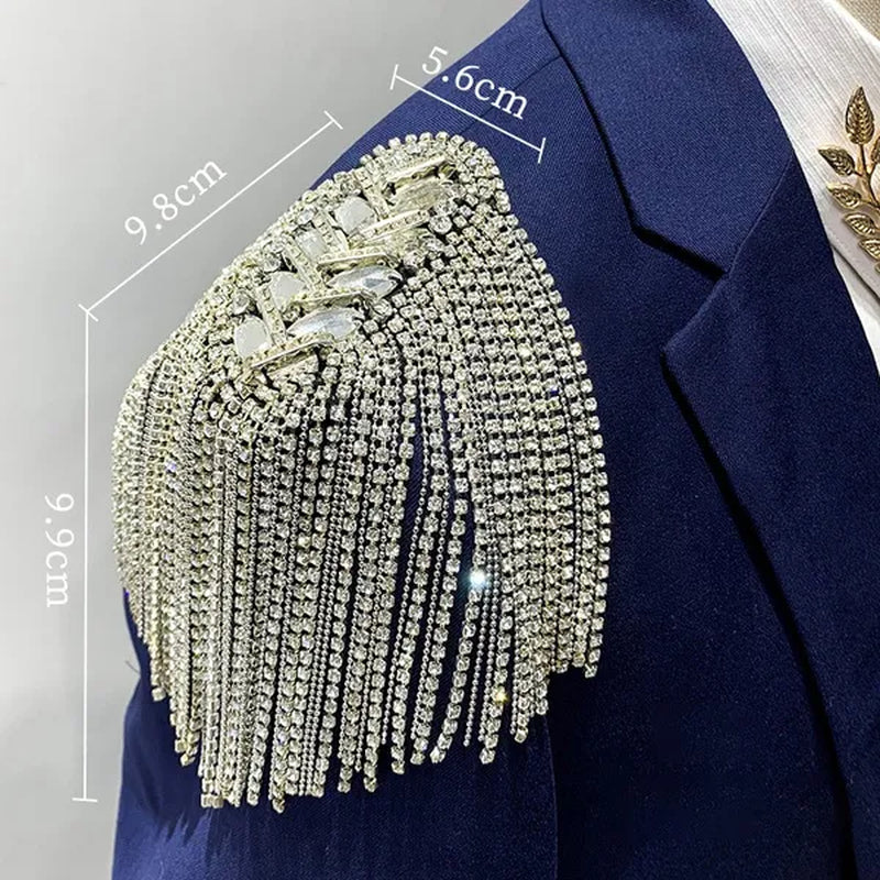 2 Color Handmade Shoulder Jewelry Tassel Rhinestones Epaulettes Clothing Accessories Brooch Epaulet Shoulder Brooches