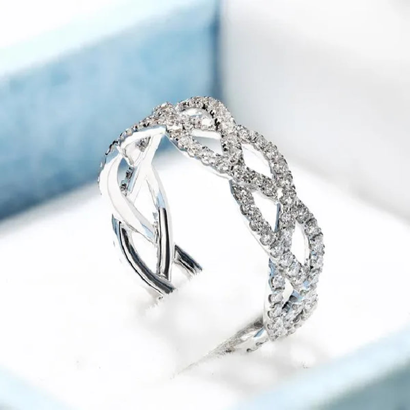 Fashion 925 Sterling Silver Twist Ring White Sapphire Diamond Wedding Band Female Bride Proposal Engagement Party Jewelry Anniversary Gift