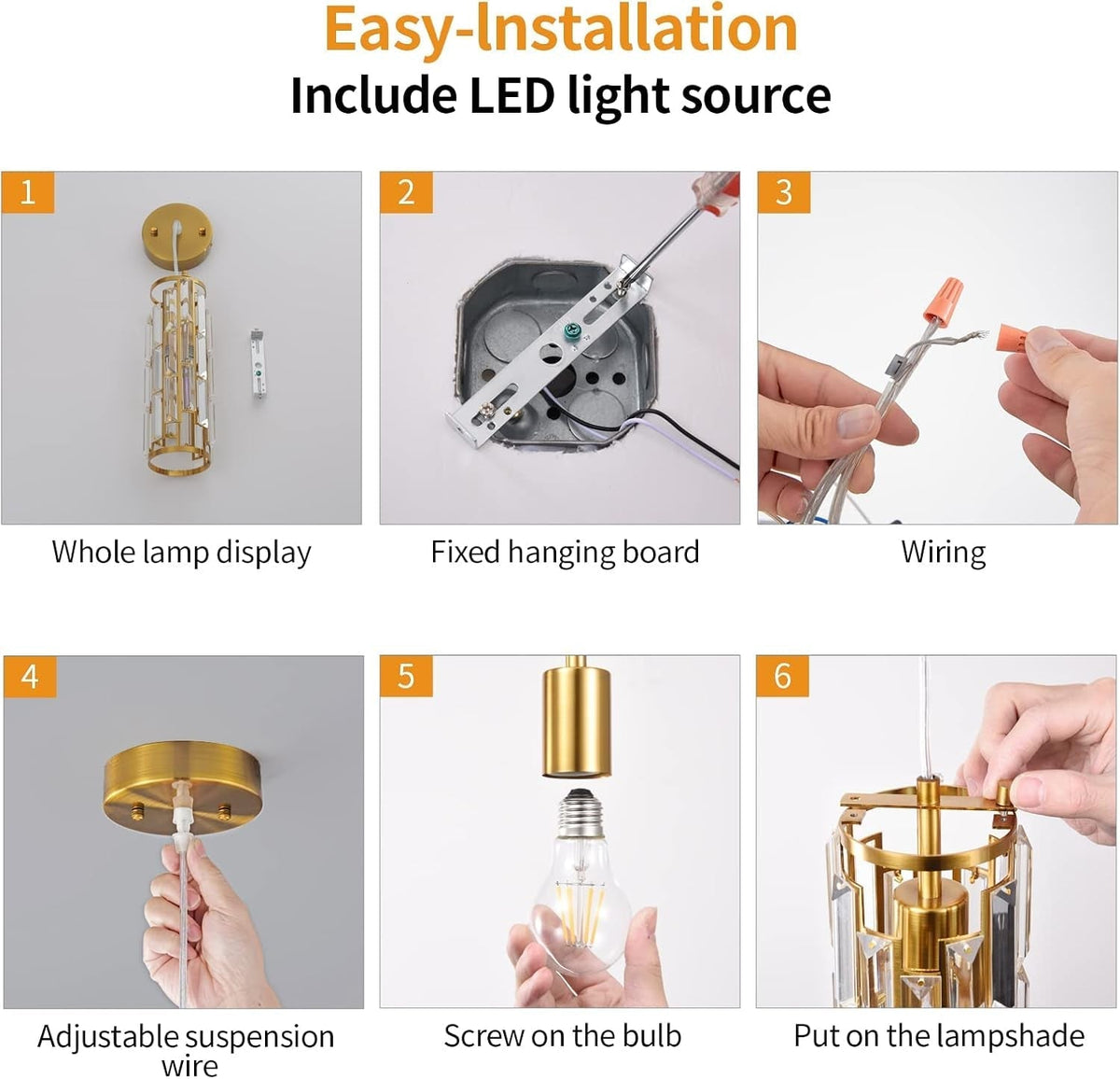 Pendant Lighting Modern Pendant Light, Mini Crystal Chandeliers,Adjustable Pendant Light Fixture for Kitchen Island Dinning Room Bedroom (Gold, 1-Light)