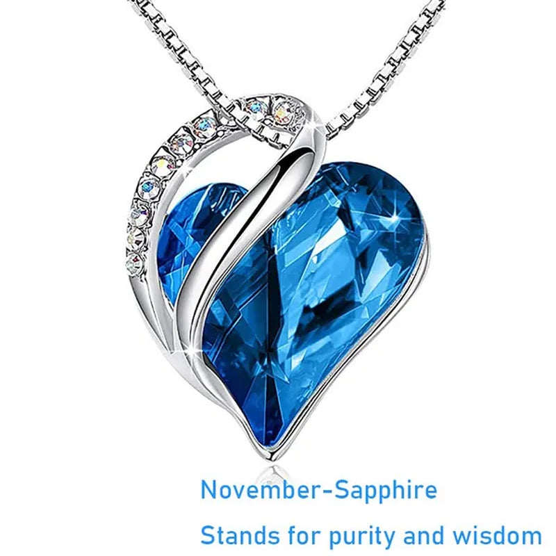 Love Heart Crystals Pendant Necklace January To December Birthstone Jewelry for Woman Blue Crystal Choker Necklace for Bridal Wedding Necklace Valentine's Day  Mother's Day Wife's Anniversary Gift