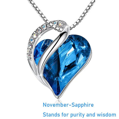 Love Heart Crystals Pendant Necklace January To December Birthstone Jewelry for Woman Blue Crystal Choker Necklace for Bridal Wedding Necklace Valentine's Day  Mother's Day Wife's Anniversary Gift