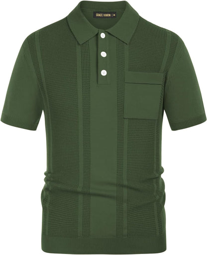 Men'S Knit Polo Shirts Short Sleeve Texture Lightweight Golf Shirts Sweater