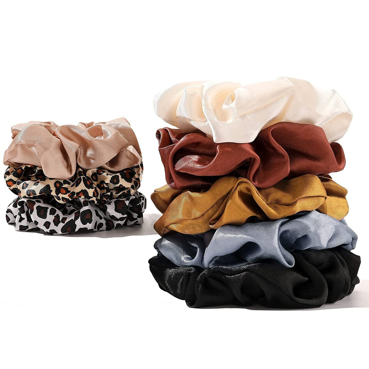 Scrunchies Hair Ties Silk Satin Scrunchy - Hair Elastics Bands Ponytail Holder Pack of Neutral Scrubchy Hair Accessories Women Girls