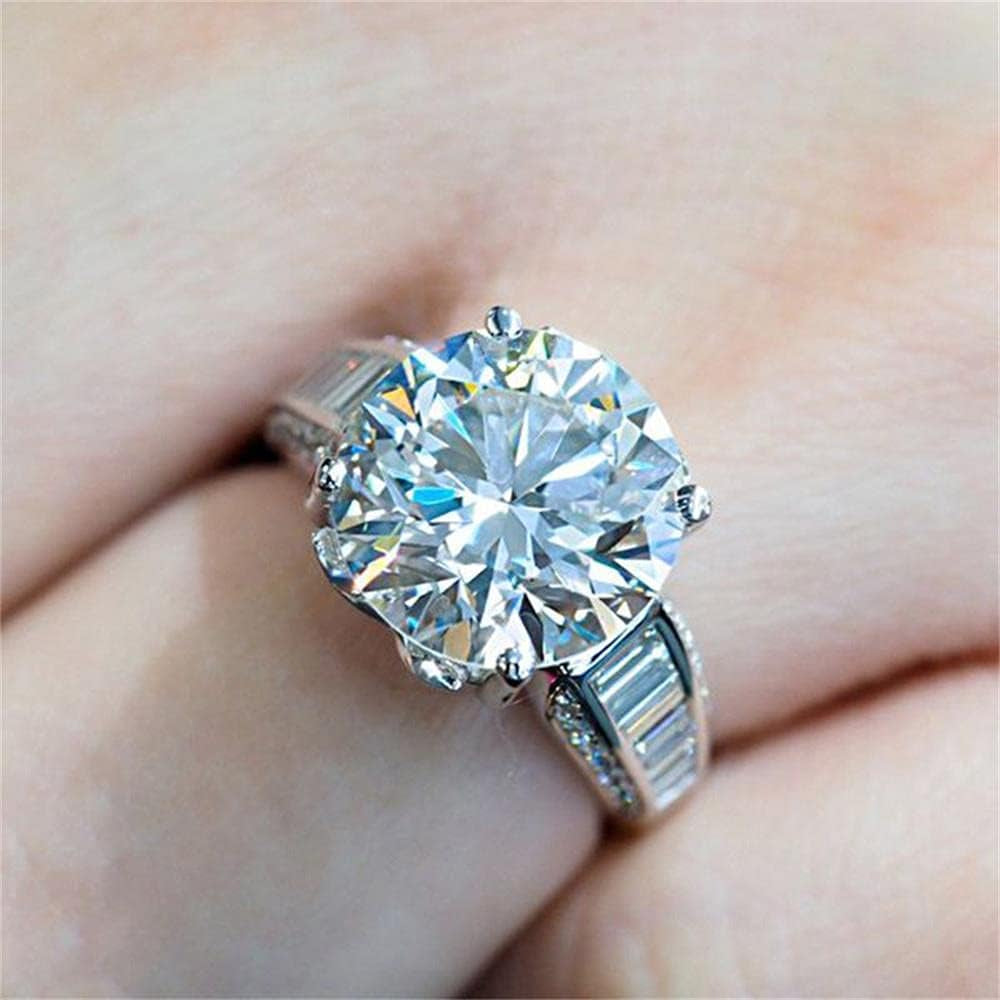 925 Sterling Silver Shiny Full Diamond Gemstone Ring Cubic Zirconia Rings 5 Carat CZ Diamond Multi Row Ring Eternity Engagement Wedding Band Ring for Women (US Code 9)