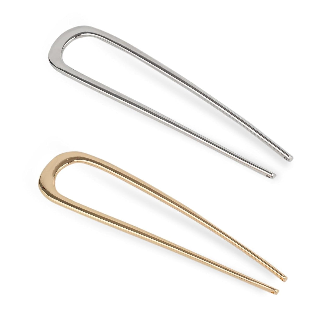 2PCS  U-Shaped Large 5.5 Inch Metal Hair Pins for Women and Girls, Vintage Gold and Silver Hair Pins for Buns, Long and Thick Hair