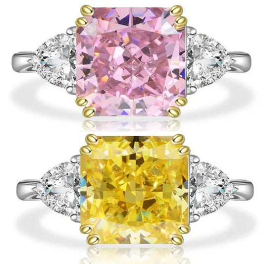 3 Style High Quality Silver Plated 4 Prong Setting Square Cut Citrine Gemstone Vice Stone AAA Zircon Rings for Women Wedding Ring
