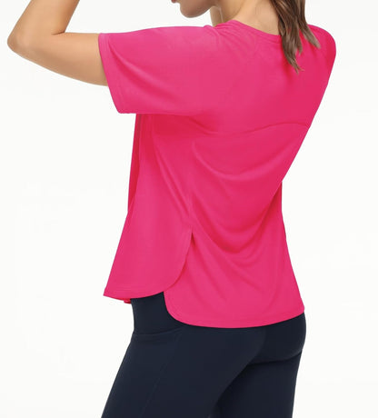 Women'S Short Sleeve Workout Shirts Breathable Yoga T-Shirts with Side Slits Athletic Tee Tops