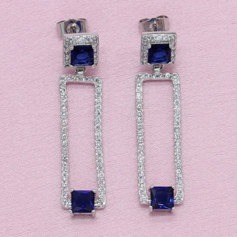Women Fashion Silver Blue Zircon Ring Earrings Bracelet Pendant jewelry sets