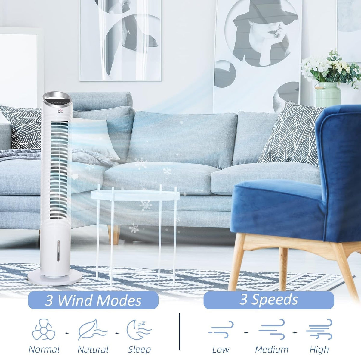 40" Evaporative Air Cooler with Water Tank, 3-In-1 Ice Cooling Fan with Humidifier, 52° Oscillating Portable Swamp Cooler for Home Office, 3 Modes, 3 Speeds, 8H Timer, Remote, White