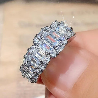 925 Sterling Silver Claw Setting Square Cut AAA Zircon and Diamond Rings for Women Engagement Party Fashion Accessories