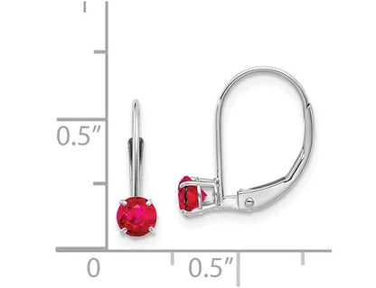 Natural Red Ruby 3/4 Carat (ctw) Leverback Earrings in 14K White Gold