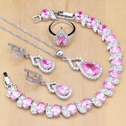 925 Silver Jewelry Sets Blue Sapphire White Topaz Open Rings Earrings Pendant Necklace Bracelet For Bridal  Women