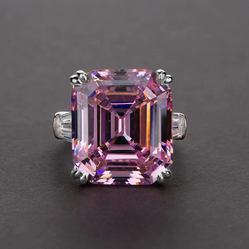 Luxury 100% 925 Sterling Silver Created Pink White Sapphire Square Cut Diamond Wedding Engagement Cocktail Women Moissanite Rings Fine Jewelry