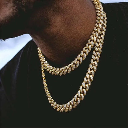 Gold/Silver Stainless Steel Hip Hop Jewelry Iced Out Rhinestone Thick Miami Cuban Link Chain Necklace Bracelet 7-28 Inch