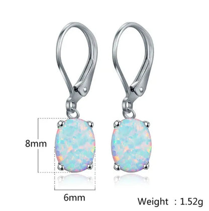 925 Sterling Silver 6*8MM Opal Opal Opal OPAL Ear Hook Earrings