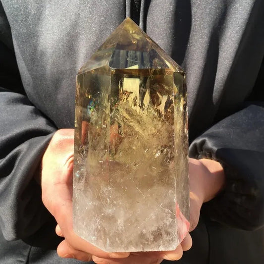 500g/700g/1000g Natural Smokey Citrine Quartz Crystal Obelisk Wand Point Healing Home Decoration