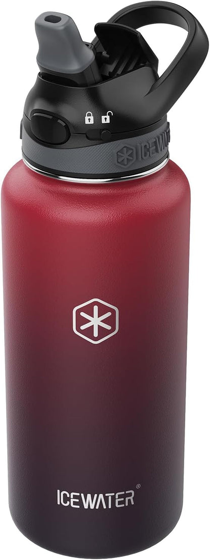 '-32 Oz, Insulated Water Bottle with Straw and Carry Handle, Leakproof Lockable Lid with Soft Silicone Spout, One-Hand Operation, Double Walled Vacuum Stainless Steel (32 Oz, Dark Rainbow)