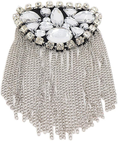 Crystal Beads Shoulder Epaulettes Chain Tassel Blazer Shoulder Epaulet Rhinestone Brooch Badge Pin by the Pair
