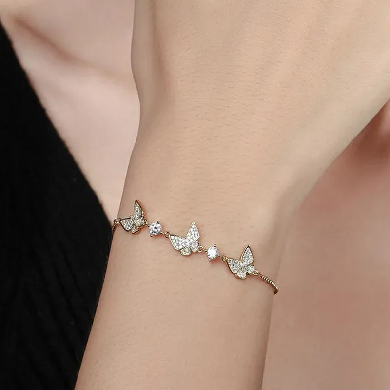 Adjustable Butterfly Rhinestone Bracelet for Women Girls