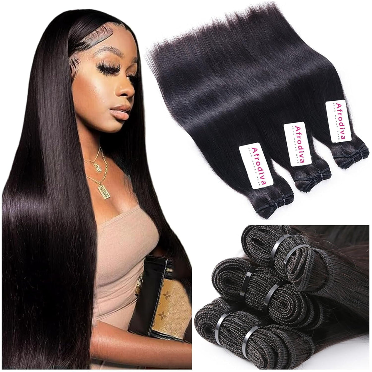 Straight 4 Bundles Human Hair 20 22 24 26 Inch 100% Unpro Cessed Brazilian Virgin Human Hair Bundles Double Weft Weave Bundles Straight Hair 70G/Bundle Hair Natural Color