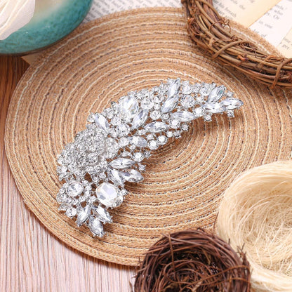 5 Inch Bridal Silver-Tone Flower Bouquet Brooch Austrian Crystal
