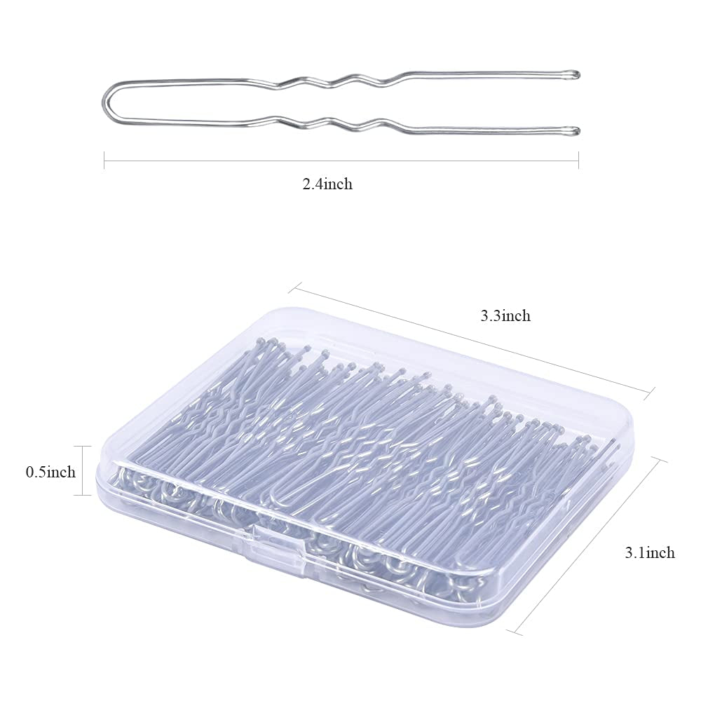 U Shaped Hair Pins,  2.4Inch Hair Pins for Women with Storage Box, Silver