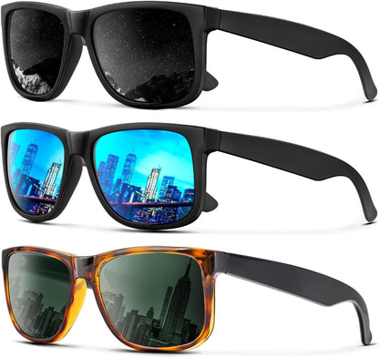 Sunglasses Men Polarized Sun glasses for Mens Womens Classic Matte Black Frame UV Protection 3pack