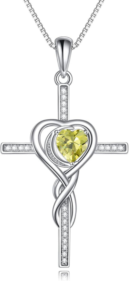 Mothers Day Necklace Cross Necklaces for Women Infinity Pendant Sterling Silver Religious Jewelry Pendant Necklace with Birthstone Moon Necklace with Heart Crystal Birthday Gifts for Women Girls