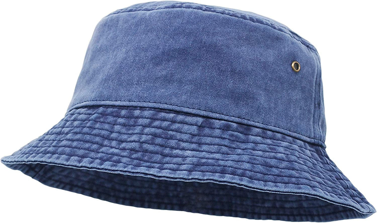 Bucket Hat, Wide Brim Washed Denim Cotton Outdoor Sun Hat Flat Top Cap for Fishing Hiking Beach Sports