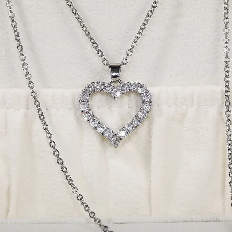 Romantic Wedding Clavicle Necklace 925 Sterling Silver Micro Inlay Diamond Heart Necklace Bridal Engagement Party Jewelry Girl Lover Gift