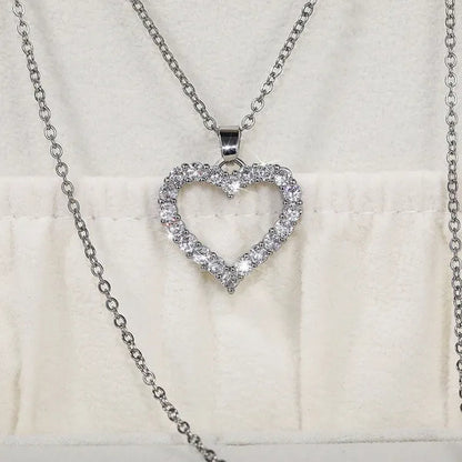 Romantic Wedding Clavicle Necklace 925 Sterling Silver Micro Inlay Diamond Heart Necklace Bridal Engagement Party Jewelry Girl Lover Gift