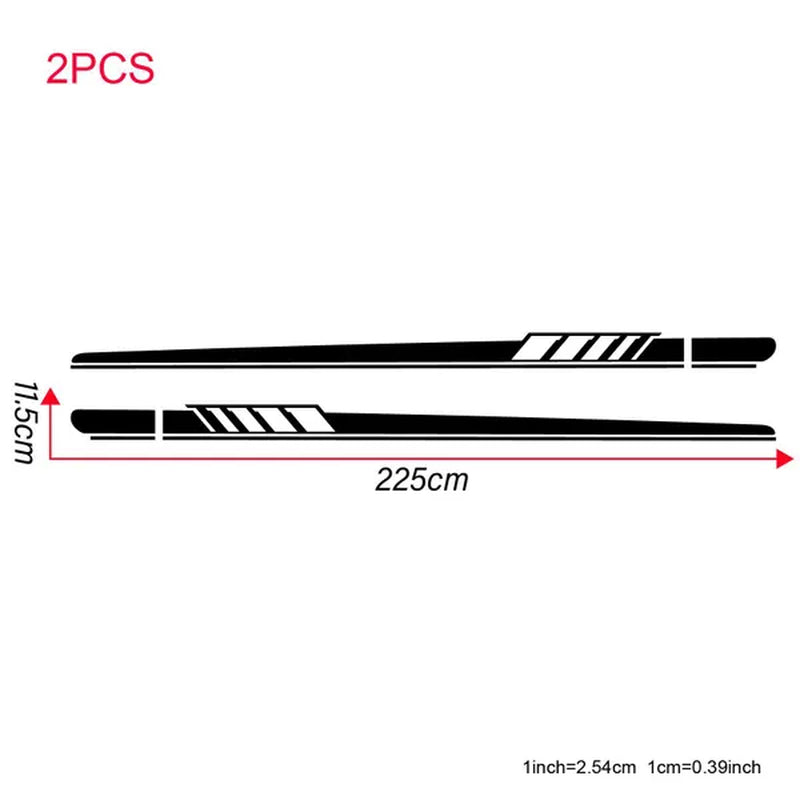 2PCS Long Stripe Decal Car Stickers Car Racing Auto Side Body Stickers Stripe Fashion Waterproof Vinyl Decal