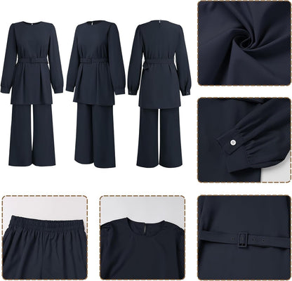Women'S Muslim Long Sleeve Loose Top Pants 2 Pcs Dubai Islamic Muslim Clothes