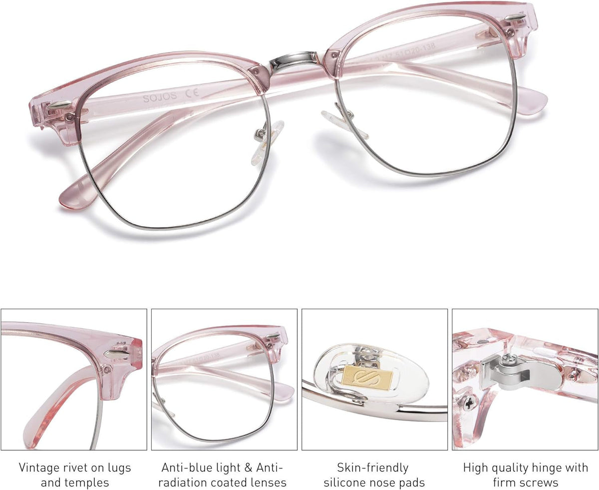 Retro Semi Rimless Blue Light Blocking Glasses Half Horn Rimmed Eyeglasses SJ5018