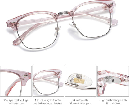 Retro Semi Rimless Blue Light Blocking Glasses Half Horn Rimmed Eyeglasses SJ5018