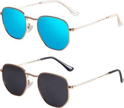 Hipster Hexagonal Polarized Sunglasses Men Women Geometric Square Small Vintage Metal Frame Retro Shade Glasses