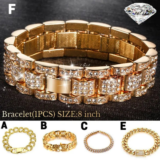 New Men's Women's Fashion Diamond Bracelet  Gold/925 Silver Plated Bracelet Luxury Bracelet Byzantine Chain Cuban Chain Birthday Holiday Gift (8 Inch)