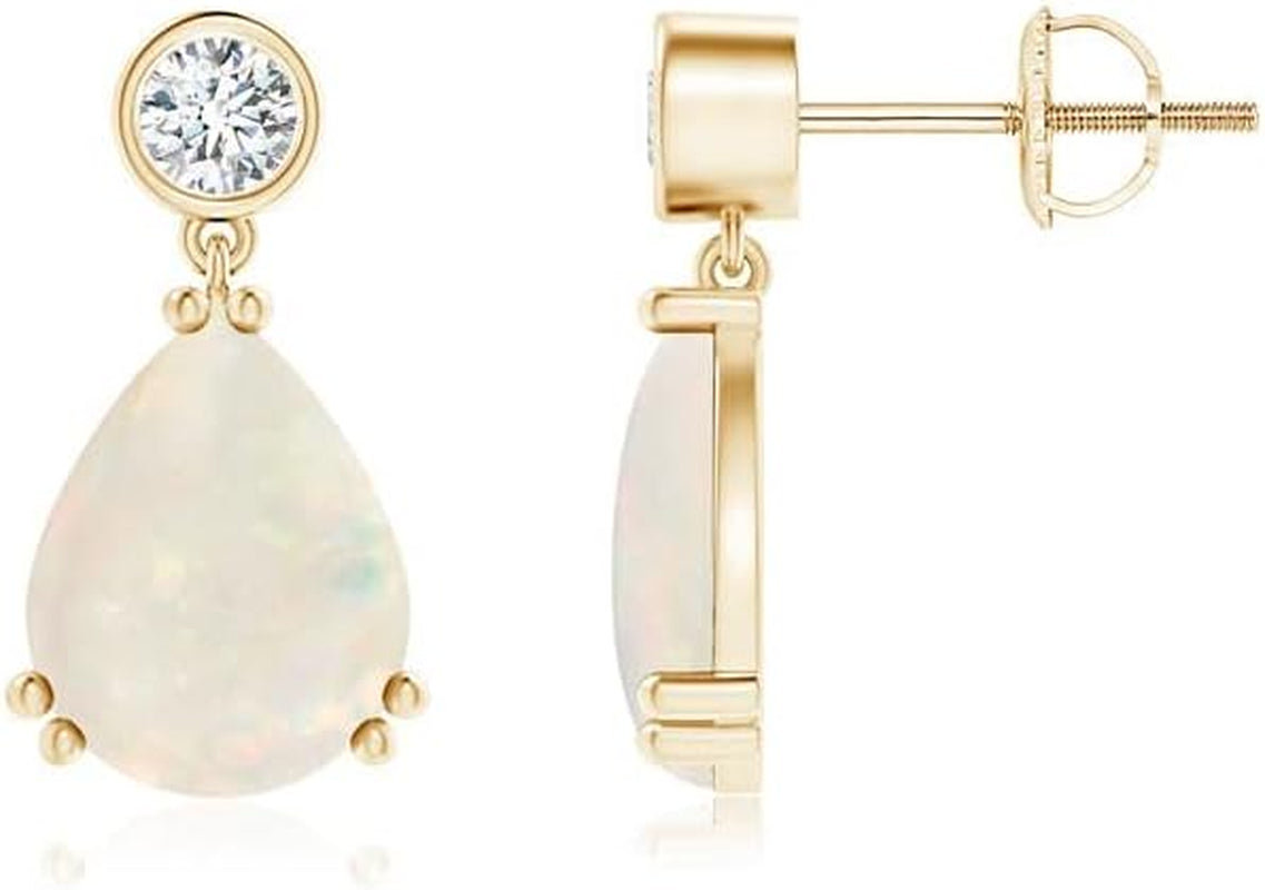 Natural Opal Drop Earrings for Women Girls in Sterling Silver/14K Solid Gold/Platinum | October Birthstone Jewelry Gift for Her | Birthday | Wedding | Anniversary