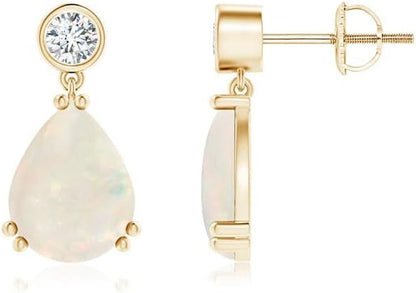 Natural Opal Drop Earrings for Women Girls in Sterling Silver/14K Solid Gold/Platinum | October Birthstone Jewelry Gift for Her | Birthday | Wedding | Anniversary