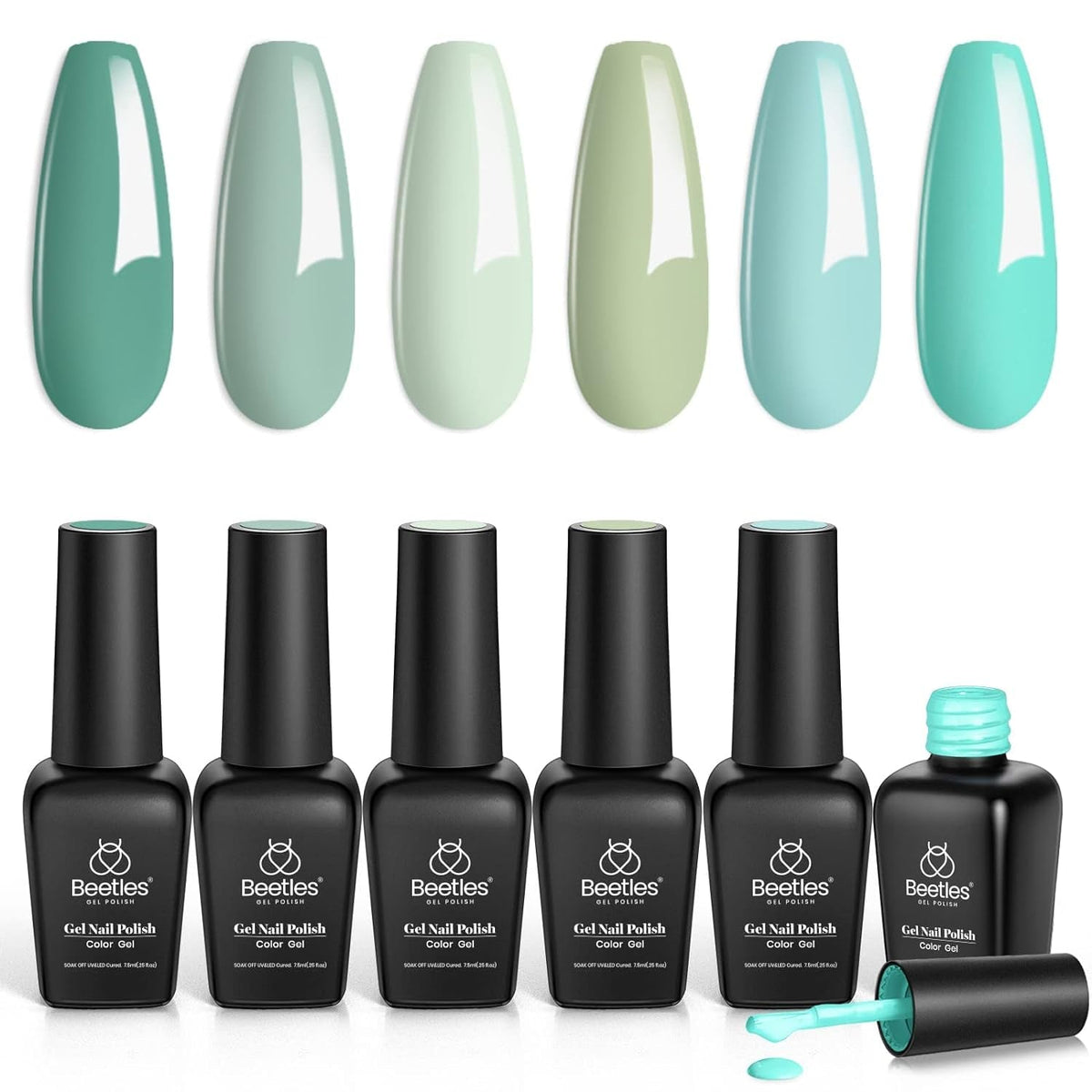 Beetles Jelly Crystal Gel Nail Polish Set, 6 Colors Neon Blue Purple Rainbow Yellow Green Orange Gel Polish Kit Uv LED Dryer Cured Spring Summer Nail Trend Gel Nail Art Kit Gifts for Women