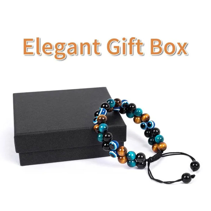 Tiger Eye Bracelet for Men Handmade Bracelets Quadruple Protection Obsidian Bead Bracelet 8mm Evil Eye Healing Beaded Bracelets for Women Good Luck Gifts