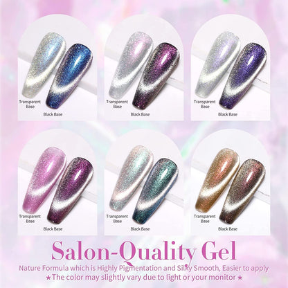 Cat Magnetic Gel Nail Polish Set Auroras 9D Cat Magnetic Eye Glitter Gel Polish Nail Art Manicure Collection Gift 6PCS