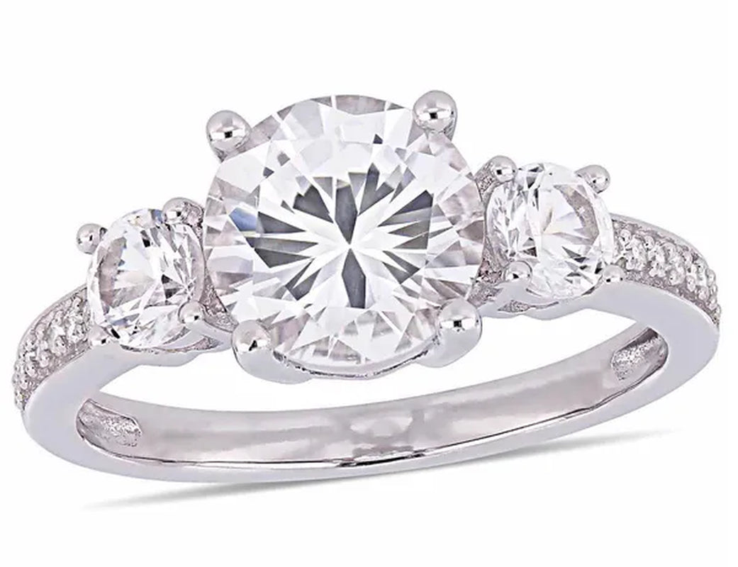 3.00 Carat (ctw) Lab Created White Sapphire Ring in 10K White Gold with Diamonds